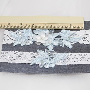 Light Blue Beaded Lace Wedding Garter Set , Keepsake Garter, Toss Garter, Customizable Handmade-GT029 image 5