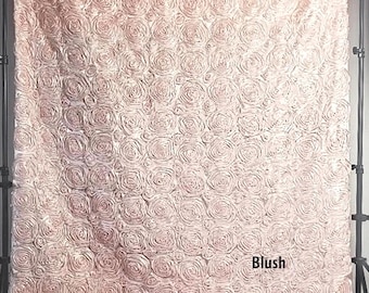 3D Floral Rosette Backdrop, Blush Pink Satin, Wedding Photo Booth
