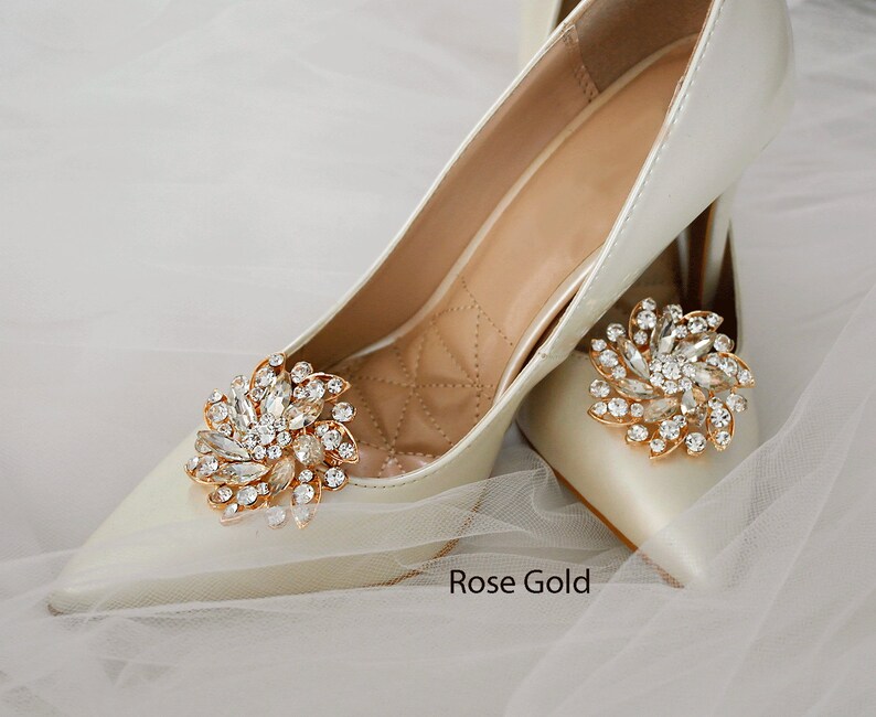 Rose Gold crystal Shoe Clips Bridal shoes Clips Jewelry Etsy
