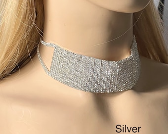 Crystal Rhinestone Choker Necklace, Bridal Wedding Jewelry