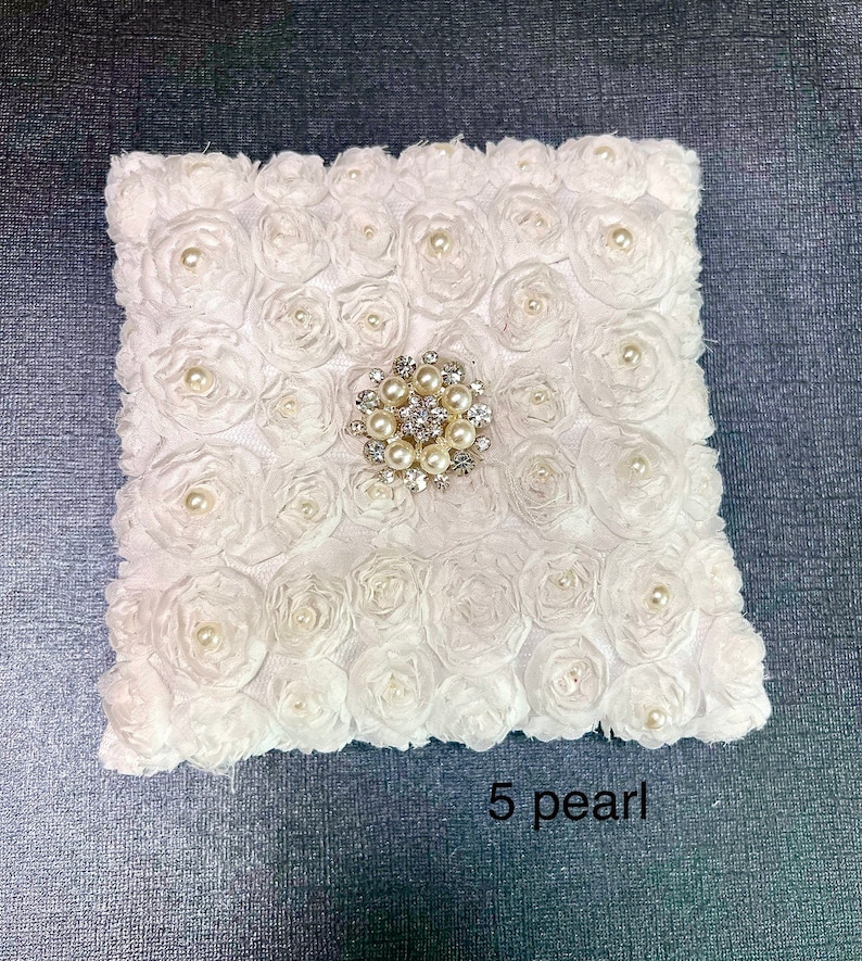 Ivory Vintage Wedding Ring Pillow, Bearer Ring Pillow,3D Rose Wedding Ring Pillow, Pearl & Rhinestone Wedding Ring Pillow-pw001 image 7