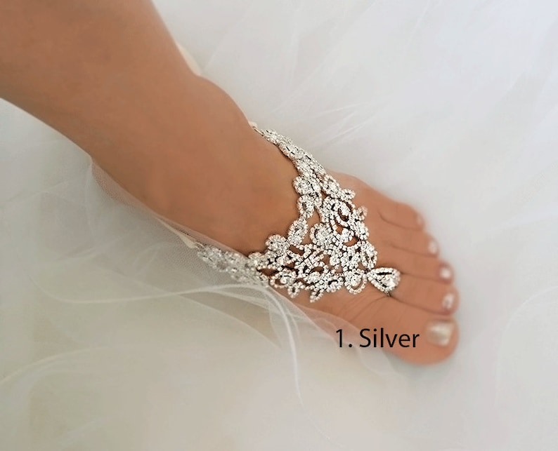 Wedding Rose Gold,Silver Barefoot Sandals,Rhinestone Foot Jewelry, Footless Sandal,Beach Barefoot Sandals,Bridal,Bridesmaids Jewelry SD031 Silver