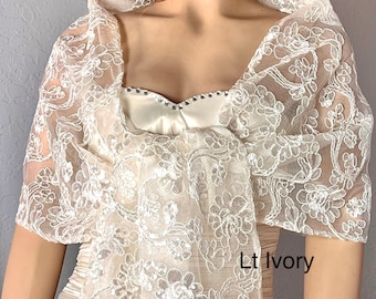 Handmade Sequined Lace Bridal Shawl, Embroidered Wedding Wrap