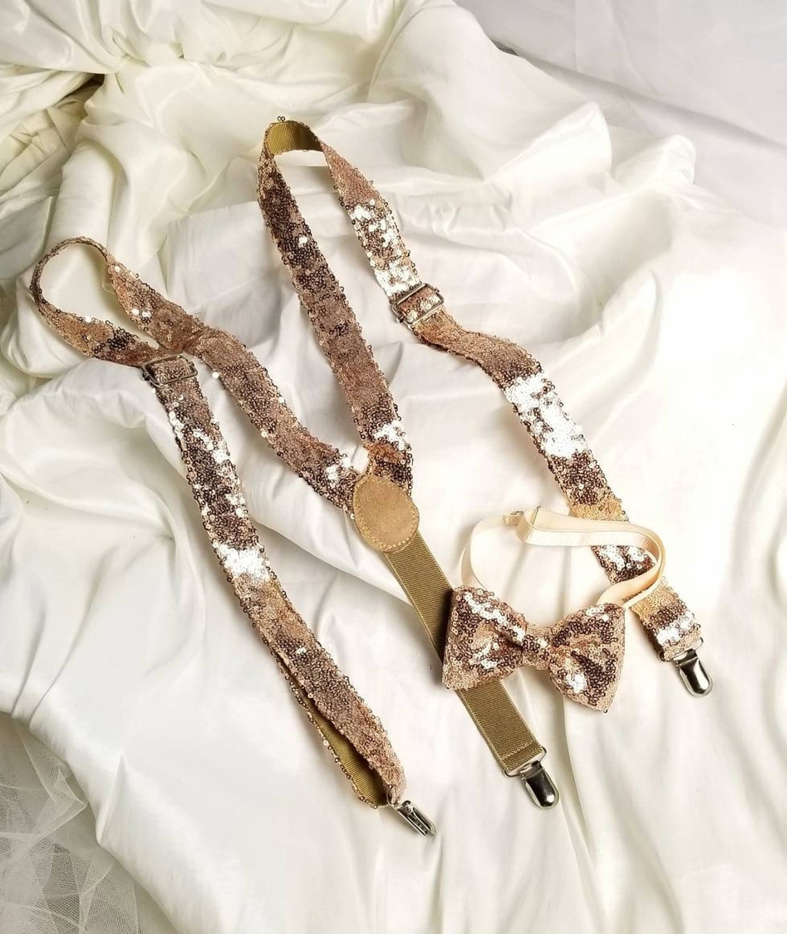 Bow Tie & Suspenders SET.Rose Gold Sequins bow tieSuspenders Etsy