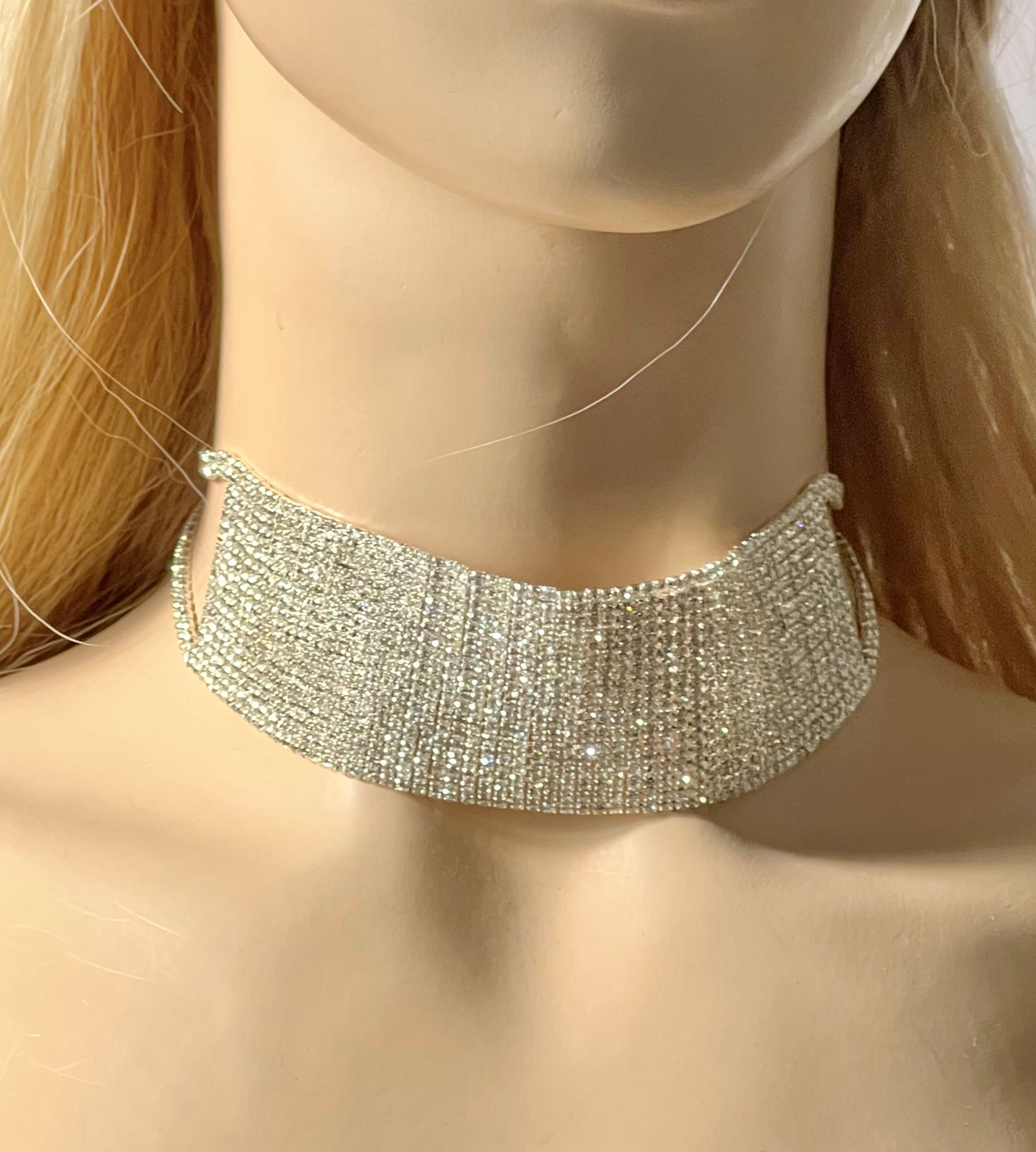 10-Row Clear Austrian Crystal Rhinestone Choker Necklace - Silver Plated, 12-18 Inch Adjustable - View #10