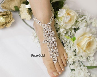 Wedding Rose Gold ,Silver Barefoot Sandals, Bridal Foot Jewelry, Rhinestone Foot Jewelry, Footless Sandal,Bridesmaid Foot Jewelry -SD 039