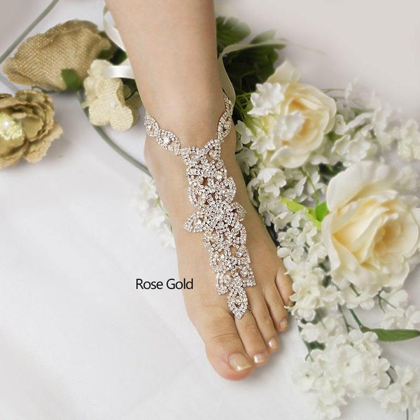 Wedding Rose Gold ,Silver Barefoot Sandals, Bridal Foot Jewelry, Rhinestone Foot Jewelry, Footless Sandal,Bridesmaid Foot Jewelry -SD 039