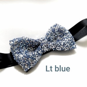 Wedding Rose Gold Crystal bow tie,Charcoal,Silver,Gold,Black Glitter bow tie, Adjustable PreTied bow tie,Groom,Groomsmen Accessories Lt blue