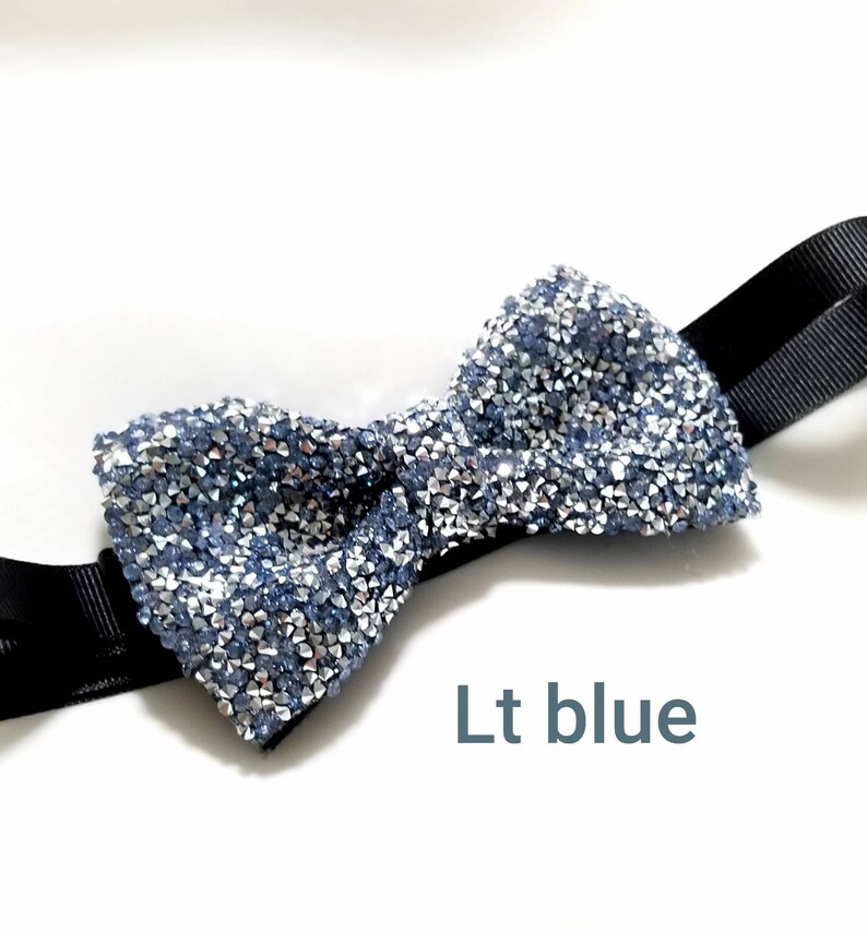 Wedding Rose Gold Crystal bow tie,Charcoal,Silver,Gold,Black Glitter bow tie, Adjustable PreTied bow tie,Groom,Groomsmen Accessories Lt blue