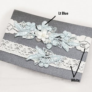 Light Blue Beaded Lace Wedding Garter Set , Keepsake Garter, Toss Garter, Customizable Handmade-GT029 image 6