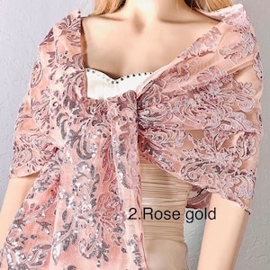 Rose Gold Sequins Embroidered Lace Shawl,Black Bridal Wrap, Bridal Wedding Scarf, Lace Bridesmaid Shawl,Party Dress Cover up-SF008