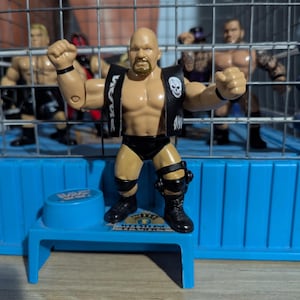 Custom WWF Stone Cold Austin Leather Vest Retro Hasbro (figures not included)