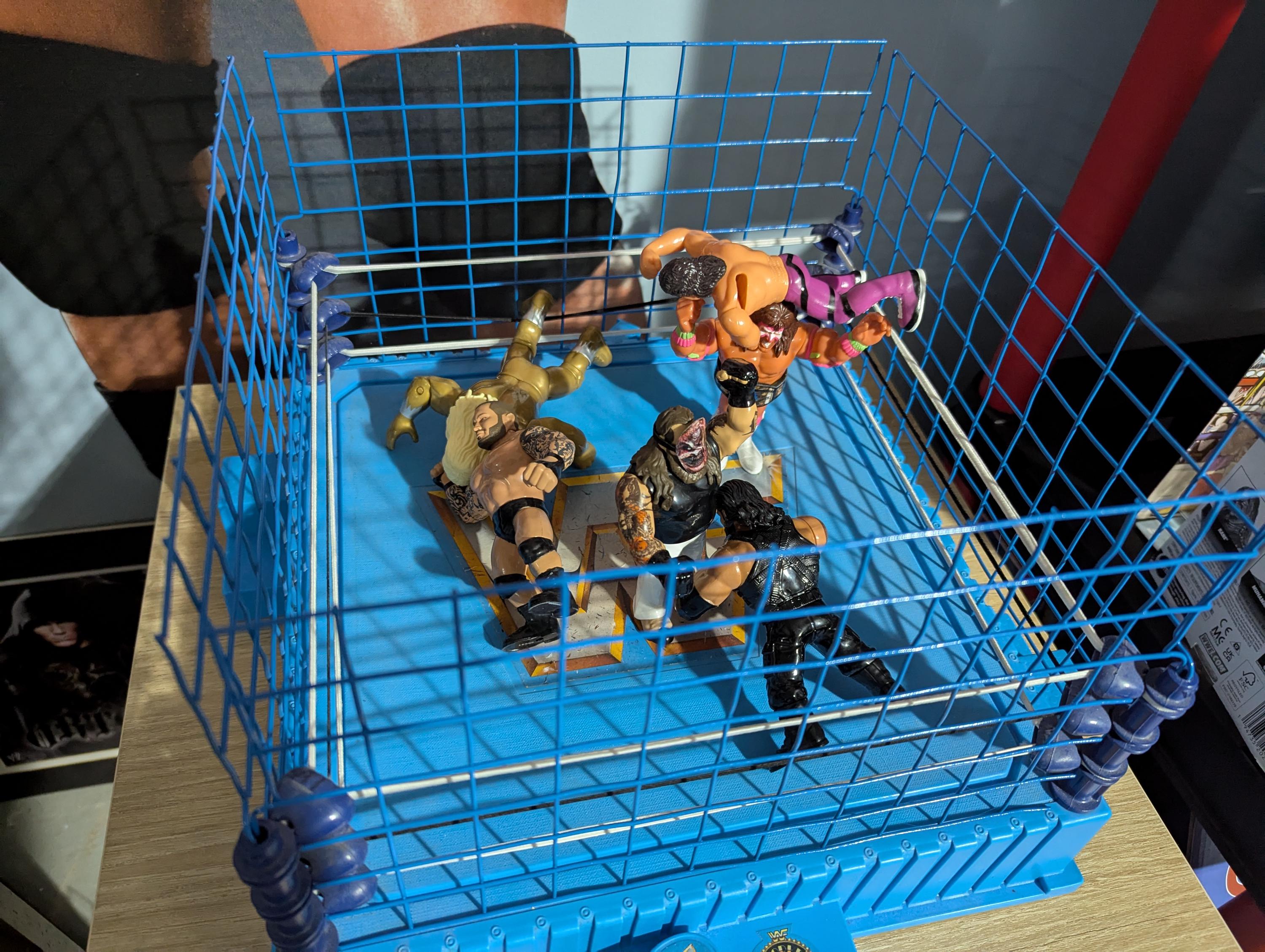 Custom WWF WWE Retro Hasbro Cage and 2 Belts (figures and Ring Not