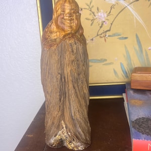 Hand-Carved Solid Branch Wooden Happy Buddha Figurine – Natural Carving