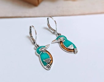 Kingfisher earrings, 925 sterling silver, kingfisher jewelry, turquoise, y2k, dainty earrings, gift for her, gifts, wedding, anniversary