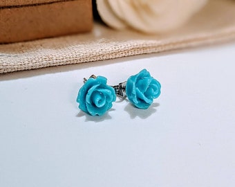 Turquoise rose stud earrings | sterling silver | hypoallergen | turquoise flowers earrings | gift for her | wedding favours | small earrings