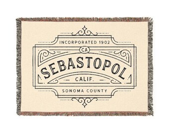 Coperta intrecciata Sebastopol California, Contea di Sonoma, arredamento accogliente per la casa, regalo perfetto per inaugurazione della casa, pezzo decorativo personalizzato