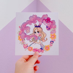 Impressão quadrada do Curious Garden - fanart de Alice no País das Maravilhas