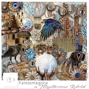 Fantasmagoria - A Mysterious World - Digital Scrapbooking Kit - Steampunk - Scrapbook - Imprimable