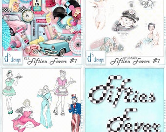 Fifties Fever 1 - Digital Scrapbooking Collection - Vintage - Fifties - Scrapbook - Imprimable