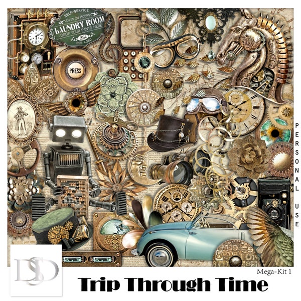 Trip Through Time - Digital Scrapbooking MegaKit 1- Steampunk - Scrapbook - Imprimable