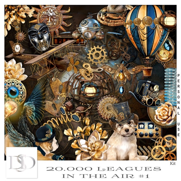 20.000 Leagues In The Air #1 - Digital Scrapbooking Kit - Steampunk - Scrapbook - Imprimable