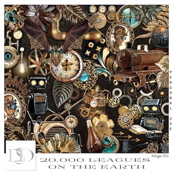 20.000 Leagues on the Earth - Digital Scrapbooking Kit - Steampunk - Scrapbook - Druckbar