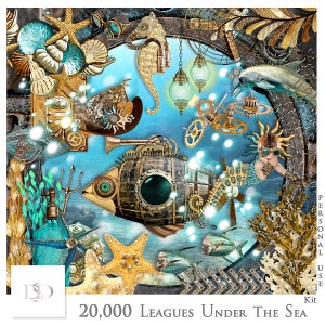 20.000 Leagues Under the Sea Redesigned - Digital Scrapbooking Kit - Steampunk - Scrapbook - Imprimable