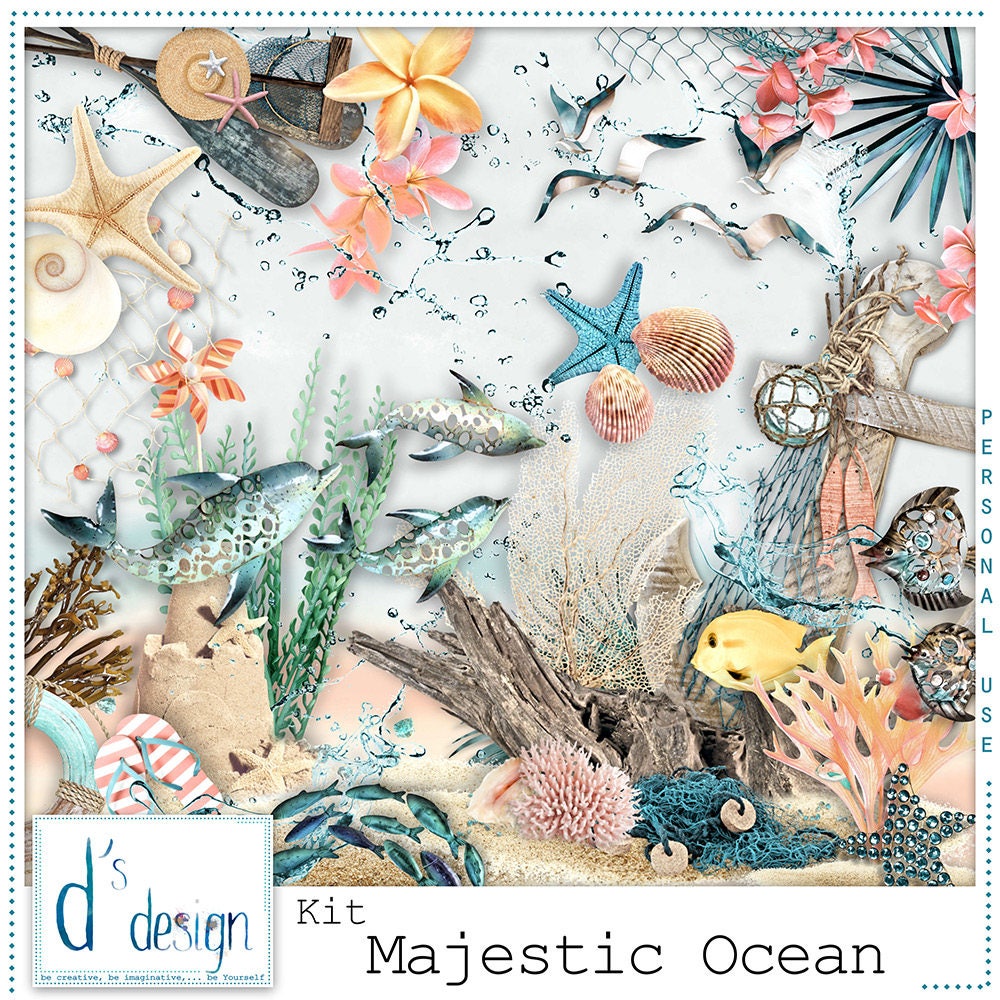 Majestic Ocean Digital Scrapbooking Kit Scrapbook Etsy