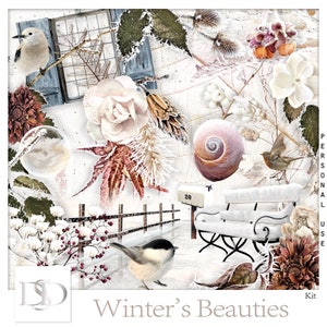 Winter&#39;s Beauties - Digital Scrapbooking Kit - Winter - Scrapbook - Imprimable