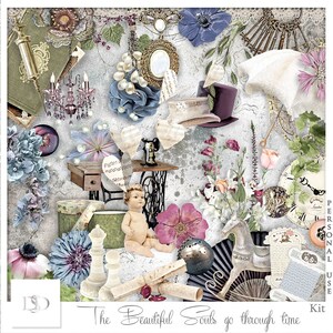 Le anime belle go Through Time - Digital Scrapbooking Kit - Vintage - Scrapbook - stampabile