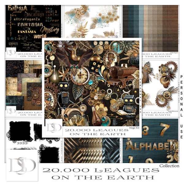 20.000 Leagues on the Earth - Digital Scrapbooking Collection - Steampunk - Scrapbook - Imprimable