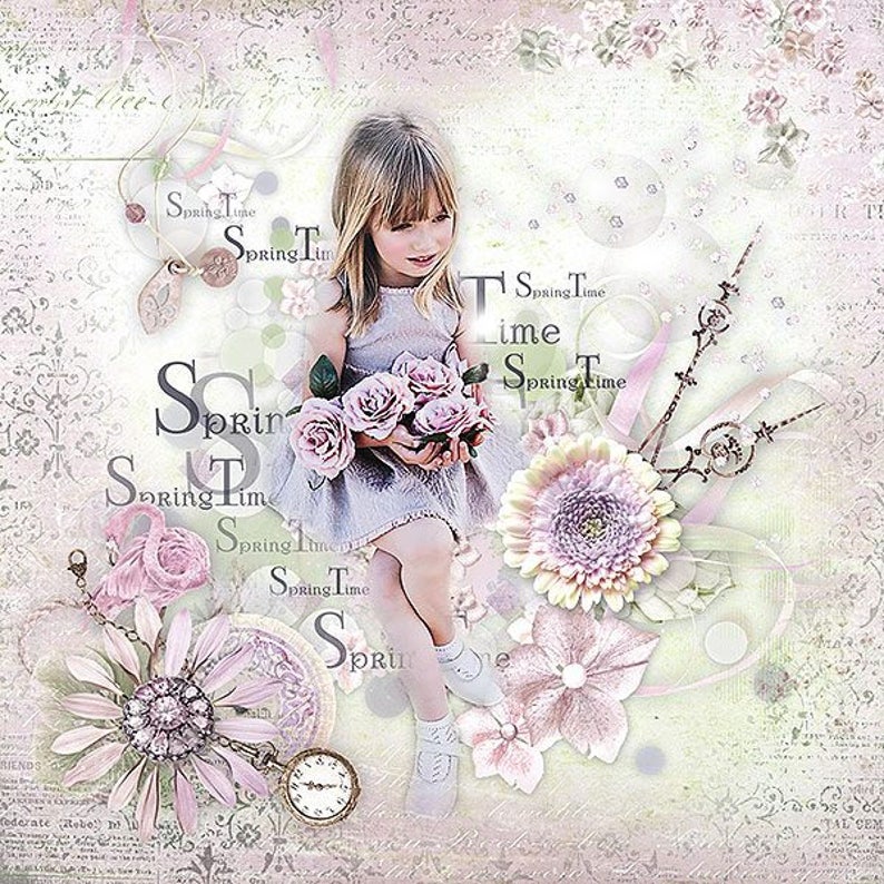 Digital Scrapbooking Collection Scrapbook Vintage Spring Spirit Imprimable