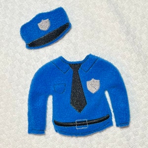 Elfen Puppe Polizist Pullover und Polizei Hut Outfit Weihnachts Set