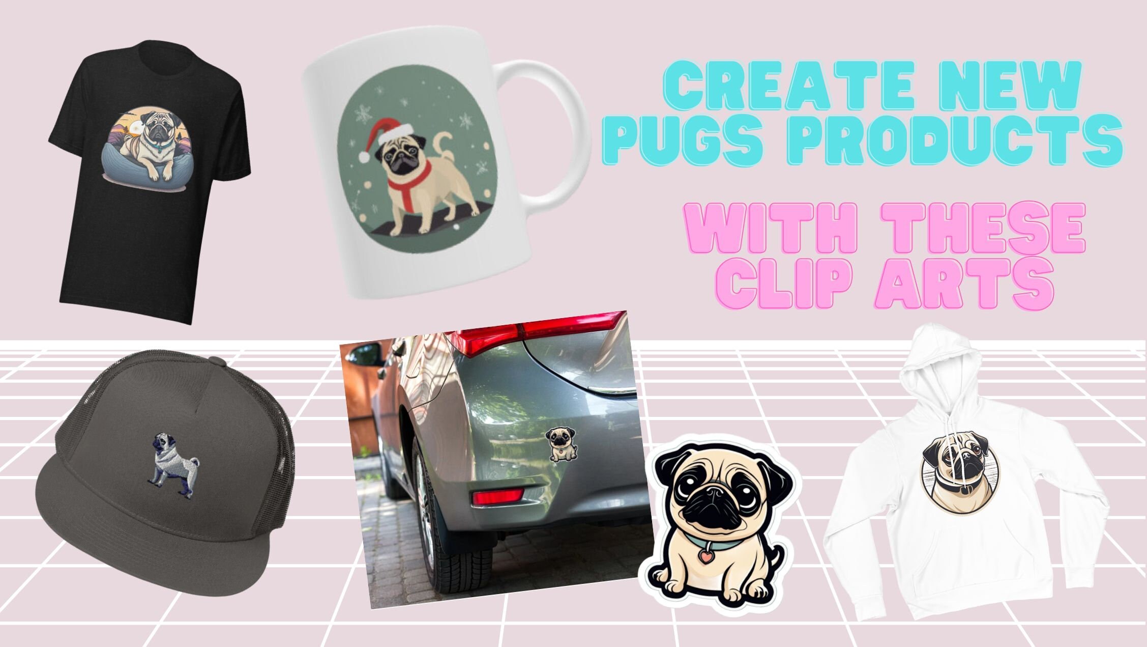Pug 200+ Clip Art Graphics! SVG, PNG, JPG for Craft/digital Designs and ...