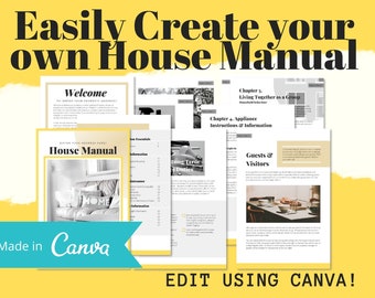 Easily Create your own Rental Property Printable House Manual. Airbnb Welcome book. Ready to go text Templates Customisable on Canva