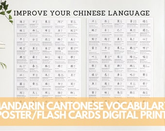 Aprenda chino cantonés mandarín con estos sencillos carteles/tarjetas didácticas de 500 palabras. ¡Aumenta tu vocabulario más rápido!