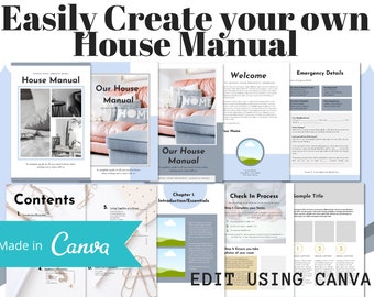 Rental Property Printable House Manual Airbnb Welcome Book | Ready to go text Template Customise on Canva | Easily Create your own Guestbook