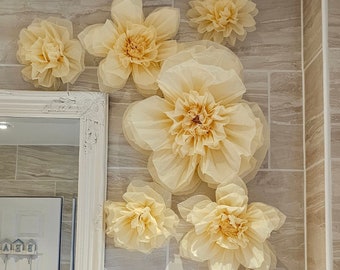 Decoración de flores con pompones de papel color marfil para bodas, fondo de pared con flores, decoración de cumpleaños, decoración de granero, estilo bohemio.