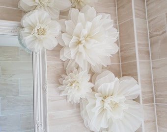 Papel de seda con pompones de flores, telón de fondo gigante blanco para bodas, decoraciones de pared de flores para celebraciones de cumpleaños, escaparate de tienda