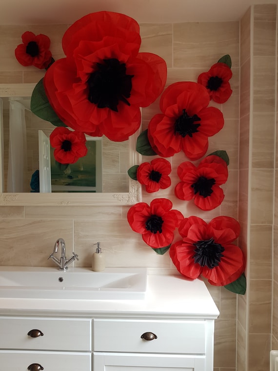 Poppy red paper pompom remembrance day biodegradable tissue Paper flower pompoms wedding party decor shops display wizard of oz props
