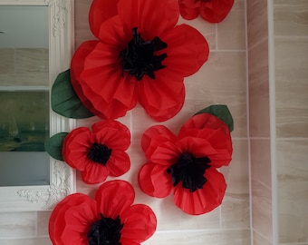 Army decorations Giant Poppy Red Tissue Paper Pom Poms: Remembrance Day Decor wizard of oz