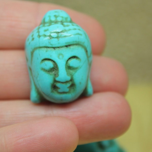 5 pc Big Turquoise Carved Buddha Loose Beads, Hand carved Loose Beads, 29x20x13mm.