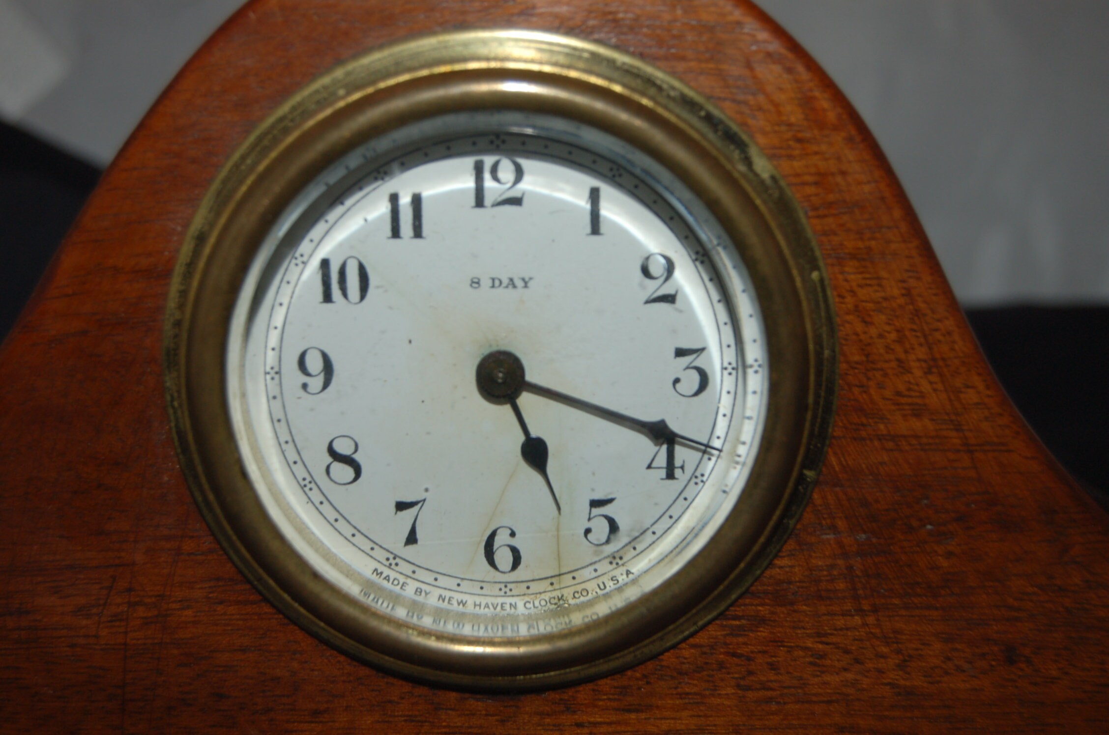 New Haven Clock Company Tambour 8 Day Mantle Clock Mahogany