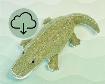 Alexander Alligator PDF Sewing Pattern - diy alligator plushie, felt alligator, sage green, alligator toy, alligator crafts, swamp creature