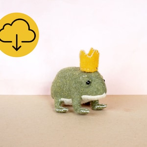 Edward the Frog Prince PDF Sewing Pattern - diy princess decor, felt frog plushie, halloween frog, frog felt toy felt frog DIY, frog crafts image 1