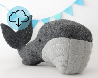 Finn the Whale Sewing Pattern - instant download PDF, DIY craft project, DIY softie tutorial, plush felt ocean creature, handmade baby decor