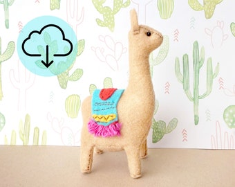 Gabrielle the Llama PDF Pattern - DIY llama plushie, easy sewing pattern, alpaca embroidery project, fun Peruvian decor, colorful baby diy
