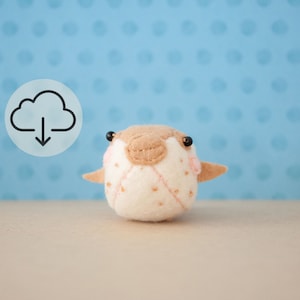 Po the baby Pufferfish Pattern easy illustrated PDF Stuffed Sea Creature, tiny felt softie, stuffed ocean animal, blowfish, cute kawaii gift image 1