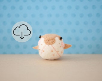Po the baby Pufferfish Pattern easy illustrated PDF Stuffed Sea Creature, tiny felt softie, stuffed ocean animal, blowfish, cute kawaii gift